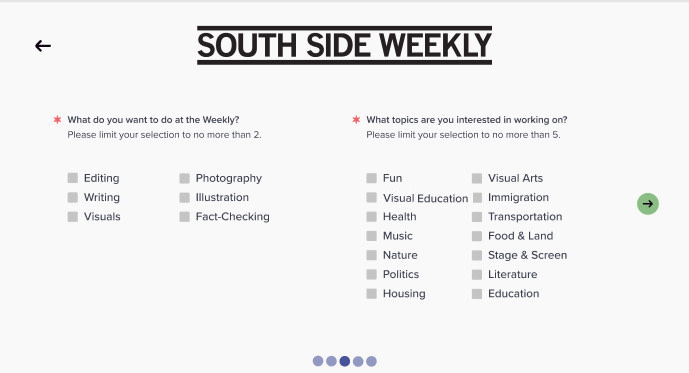 South Side Weekly onboarding page